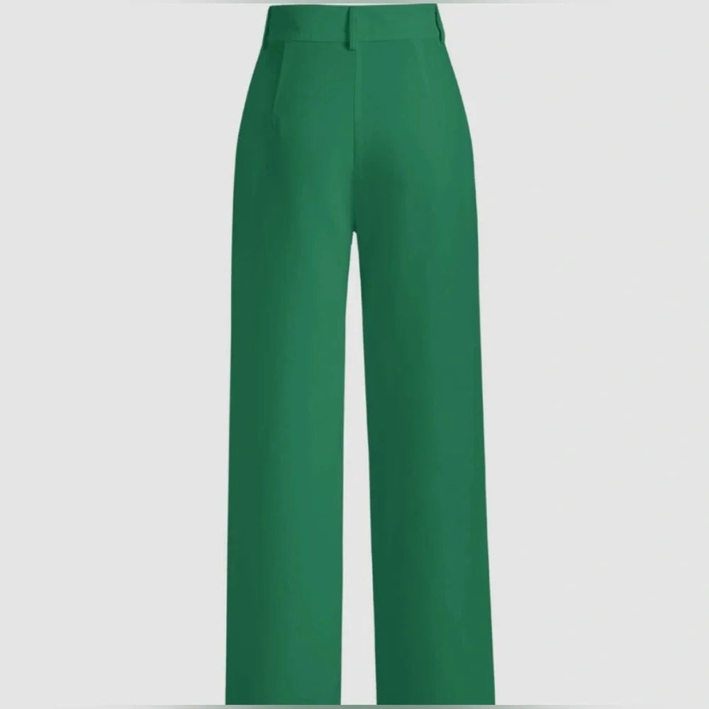 Elegant Green Strait Leg Trouser - Picture 2 of 6